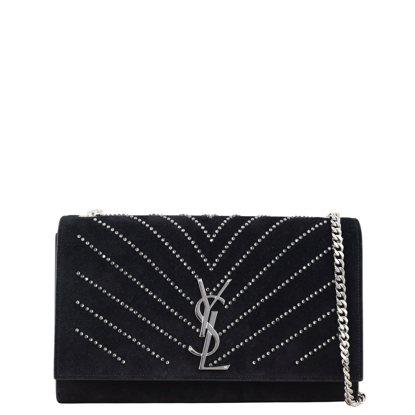 Saint Laurent Kate Crystal-Embellished Suede Chain Bag
