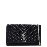 Saint Laurent Kate Crystal-Embellished Suede Chain Bag