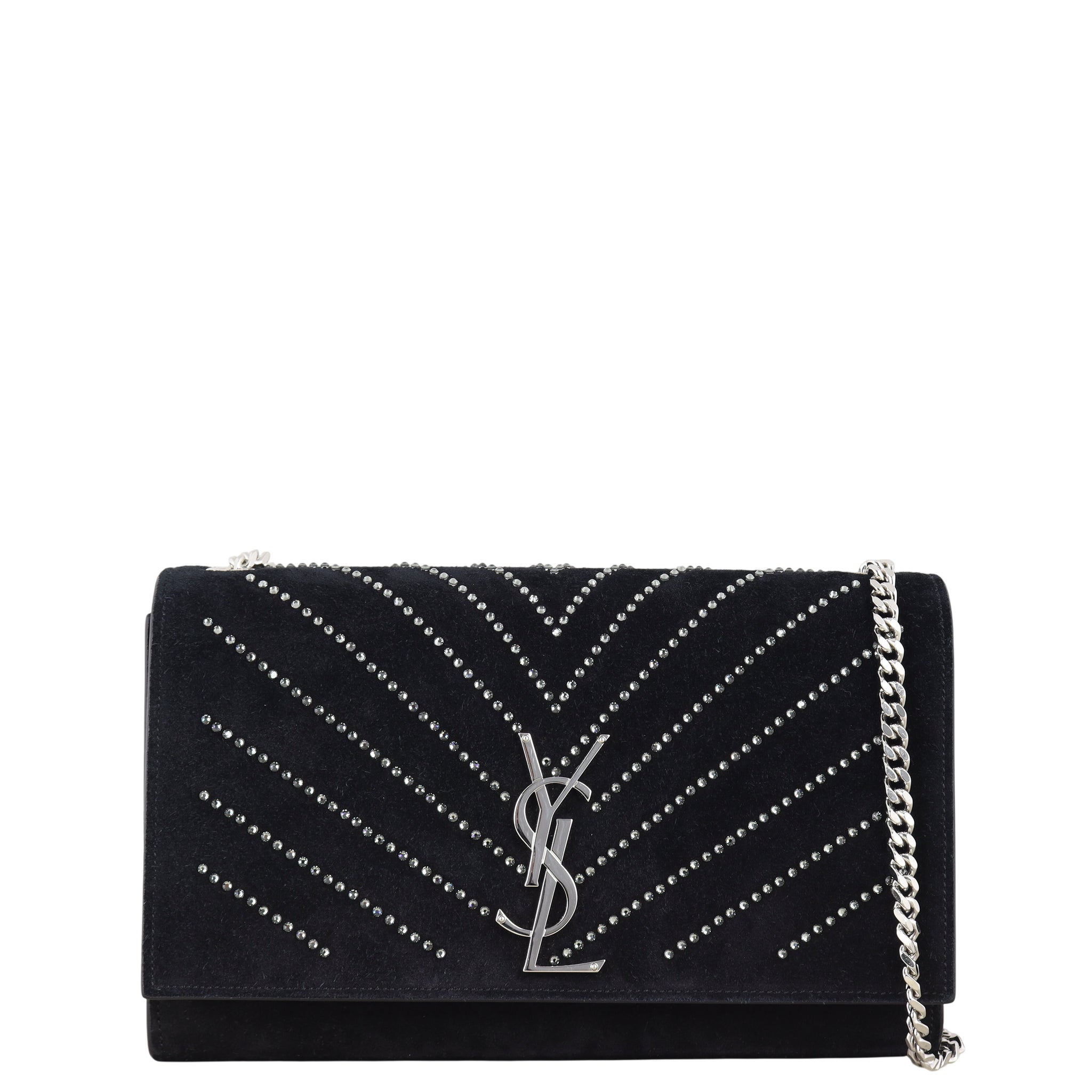 Saint Laurent Kate Crystal-Embellished Suede Chain Bag