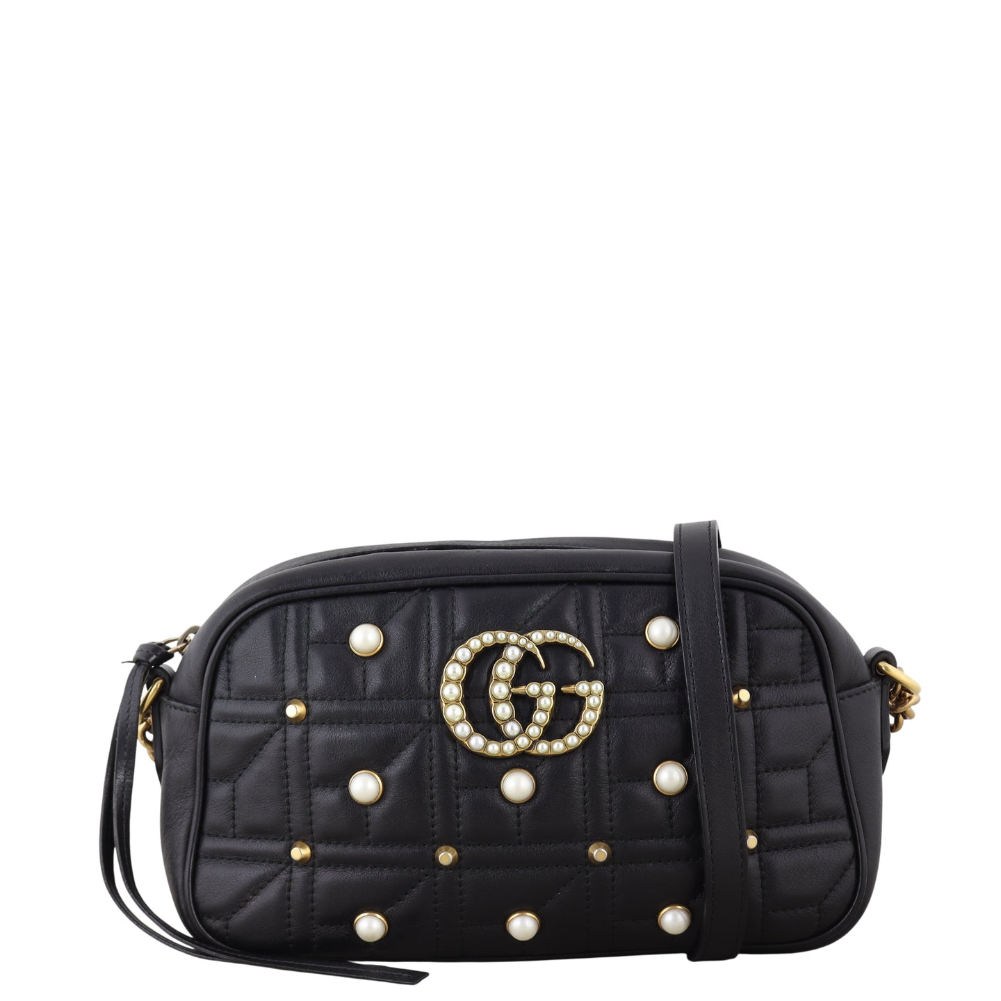 Gucci Marmont Matelasse Pearl Embellished Small Camera Bag