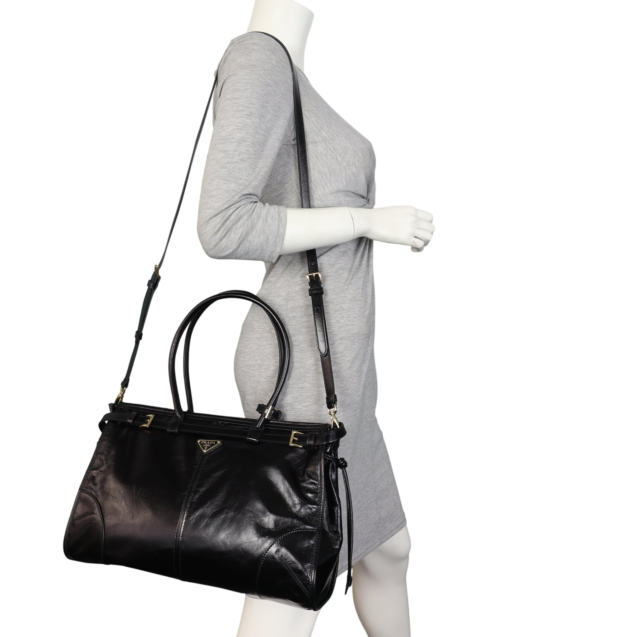 Prada Vitello Shine Bonnie Shoulder Bag Large