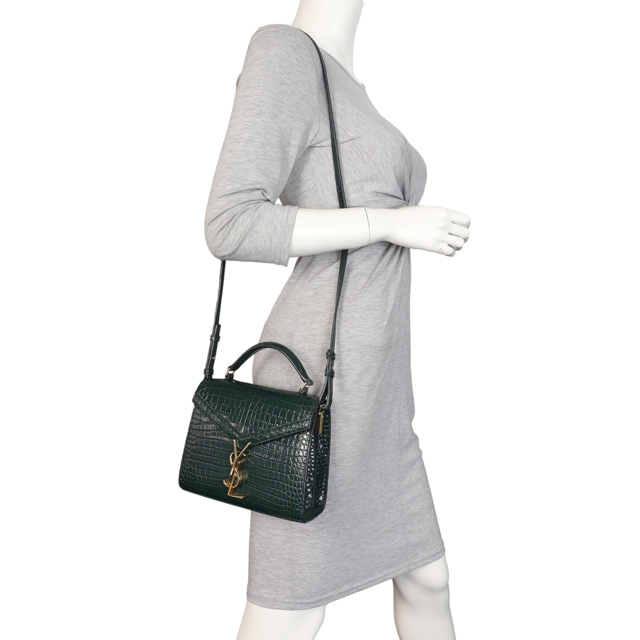 Saint Laurent Cassandra Top Handle Mini Croc-Embossed