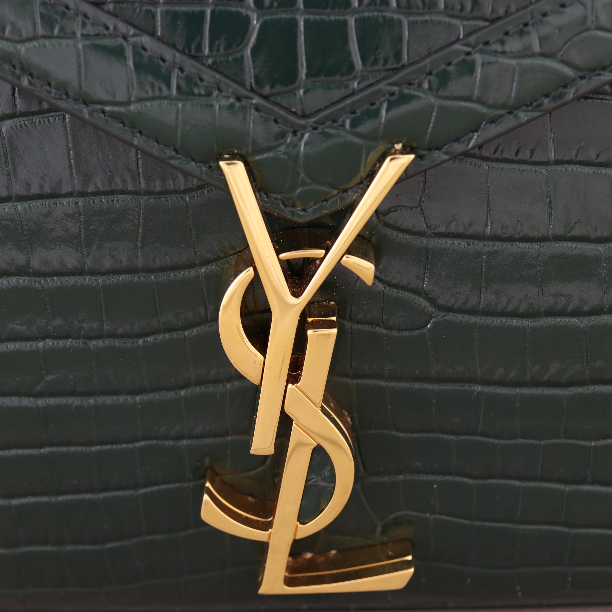 Saint Laurent Cassandra Top Handle Mini Croc-Embossed