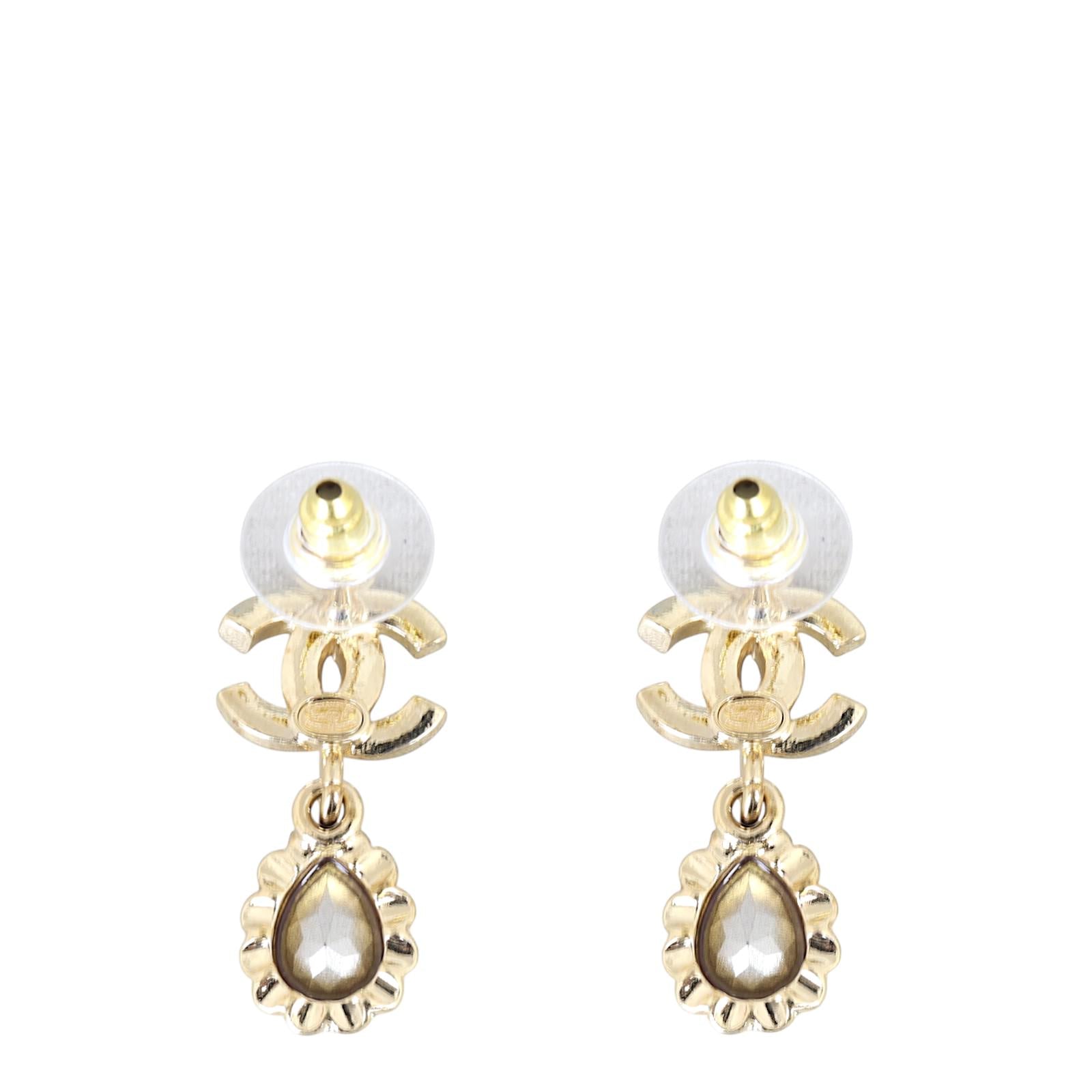 Chanel Crystal CC Tear Drop Earrings