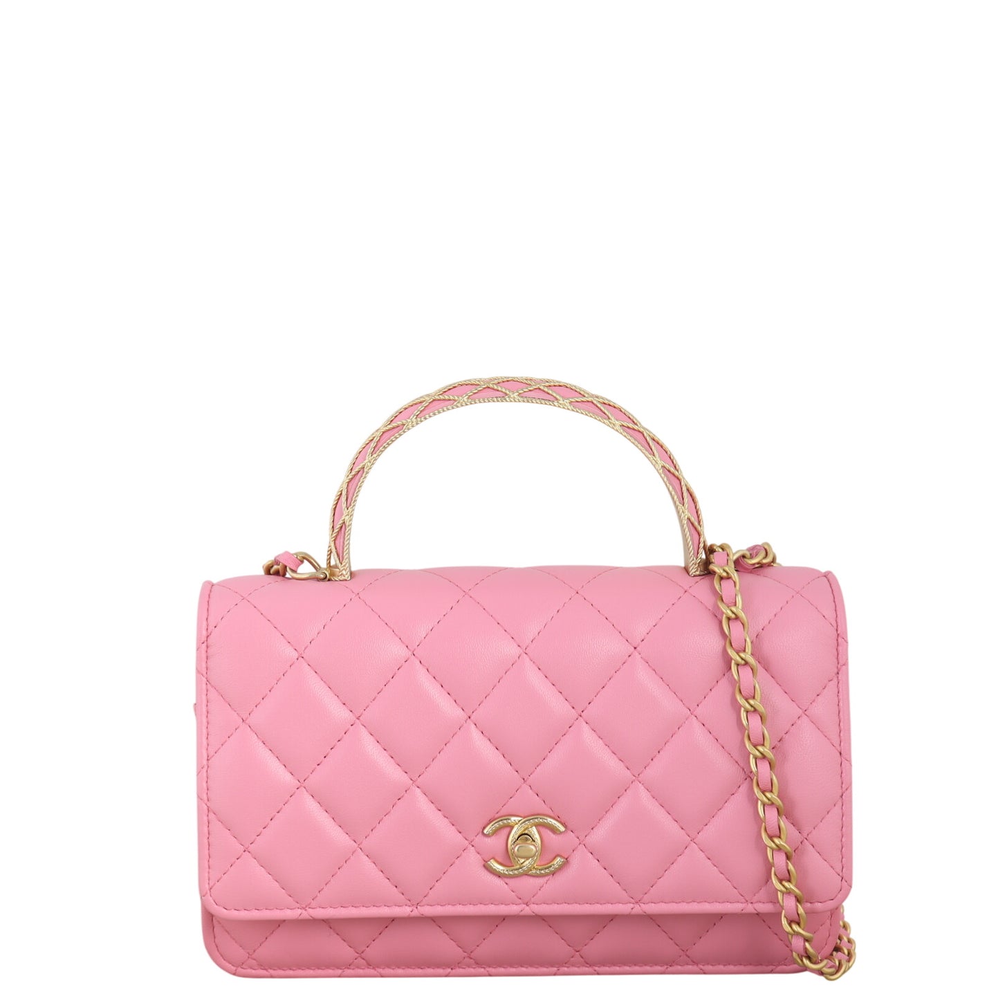Chanel Metal Quilt Top Handle Wallet on Chain