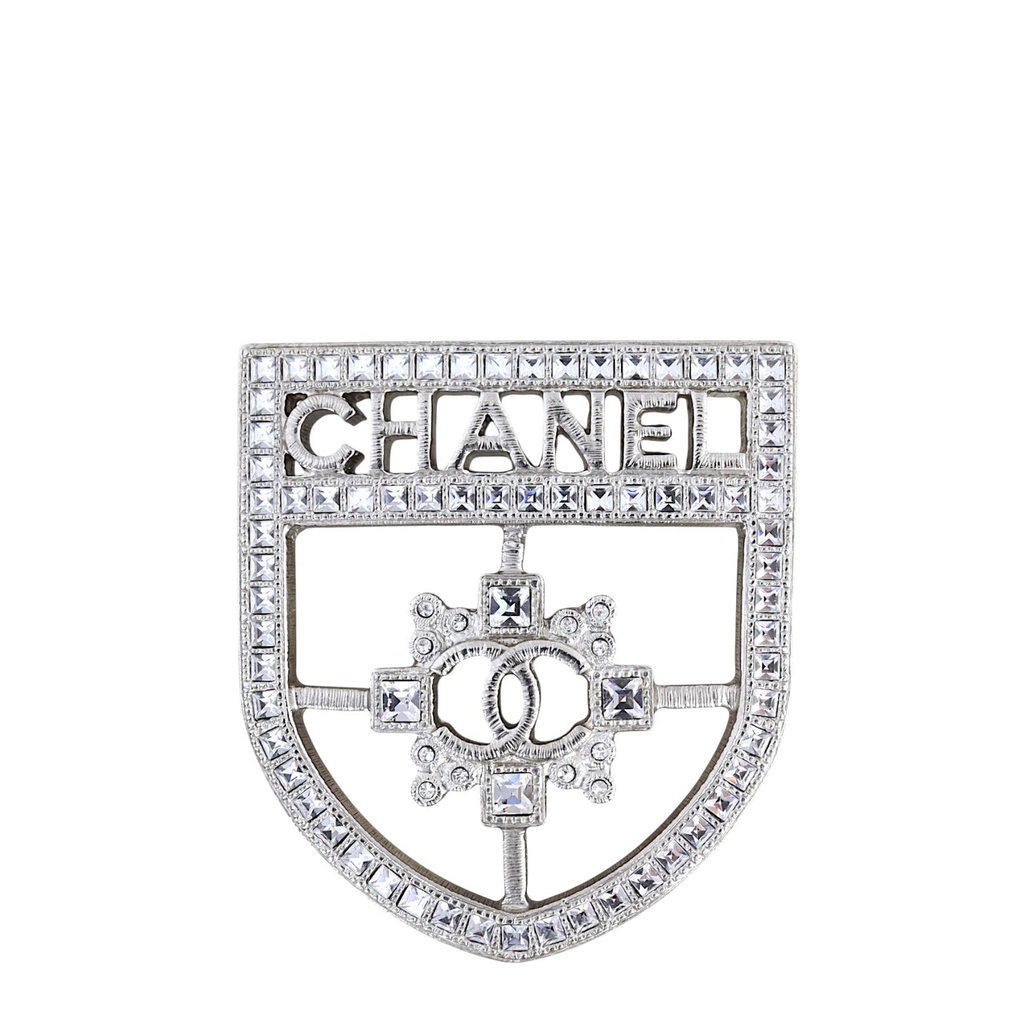 Chanel Baguette Crystal CC Shield Brooch