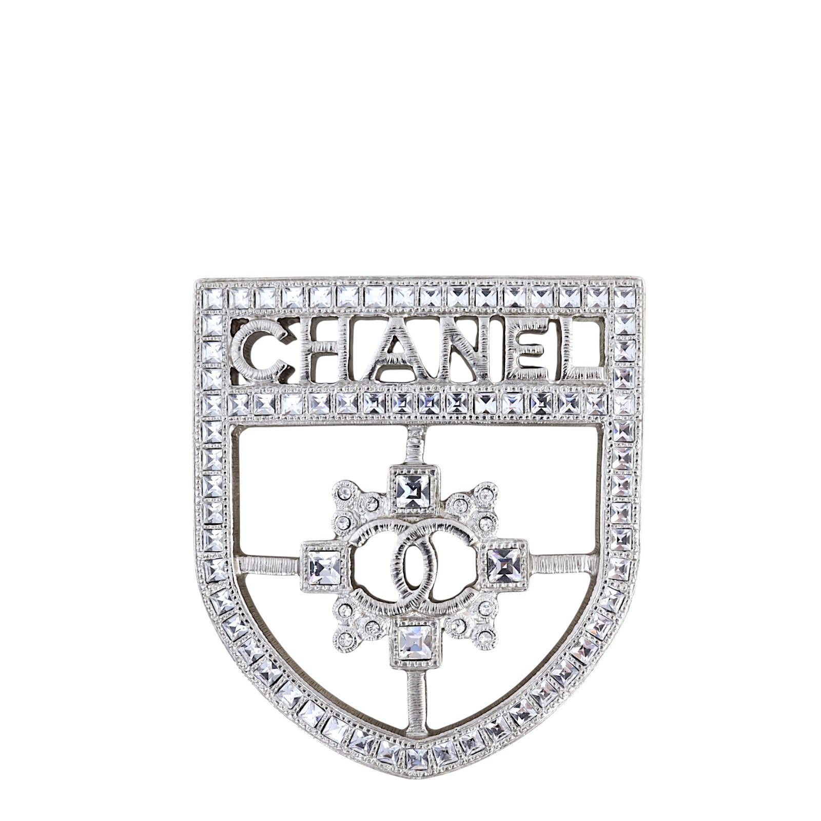 Chanel Baguette Crystal CC Shield Brooch