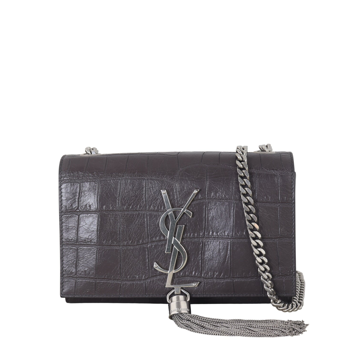 Saint Laurent Kate Tassel Chain Bag Small Croc-Embossed
