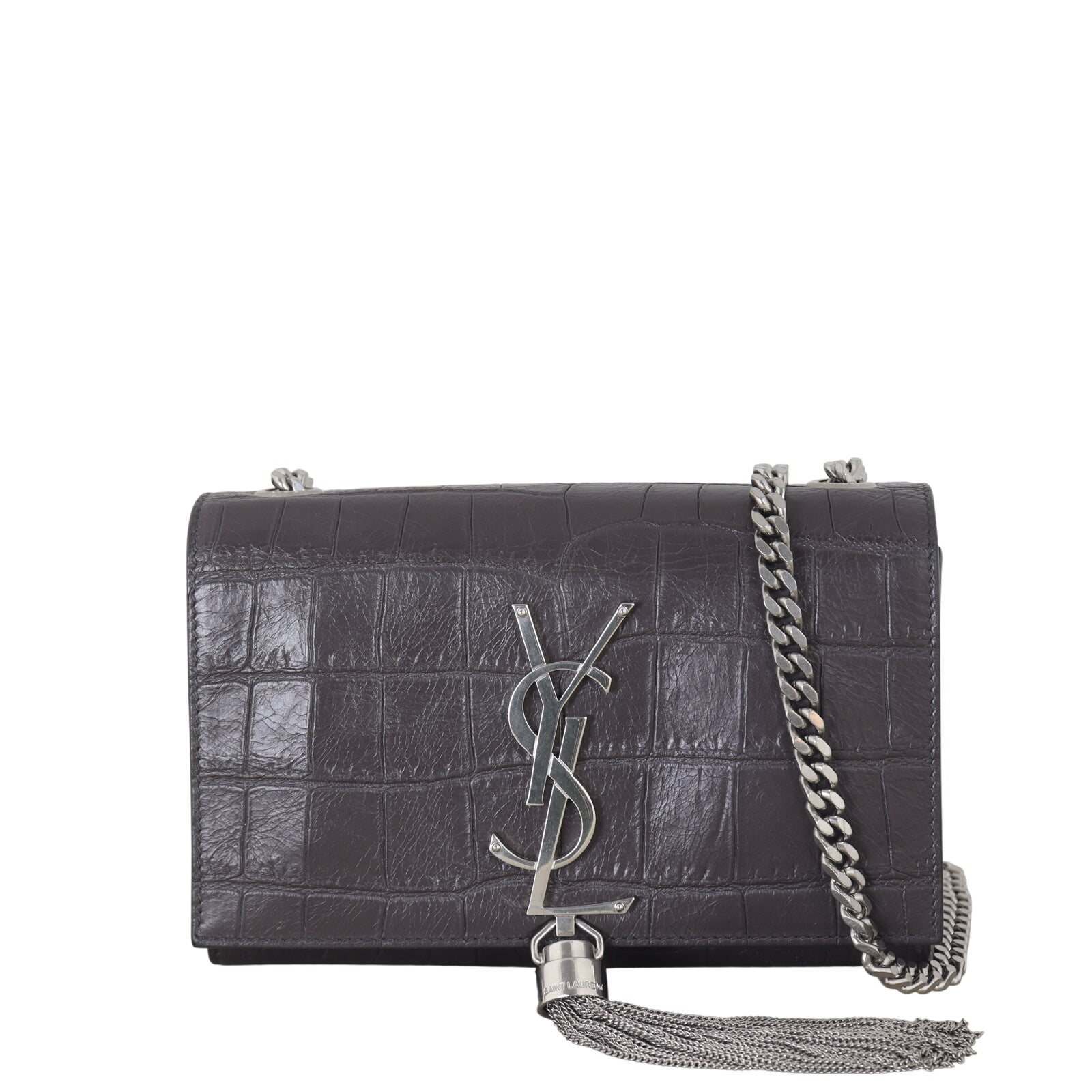 Saint Laurent Kate Tassel Chain Bag Small Croc-Embossed