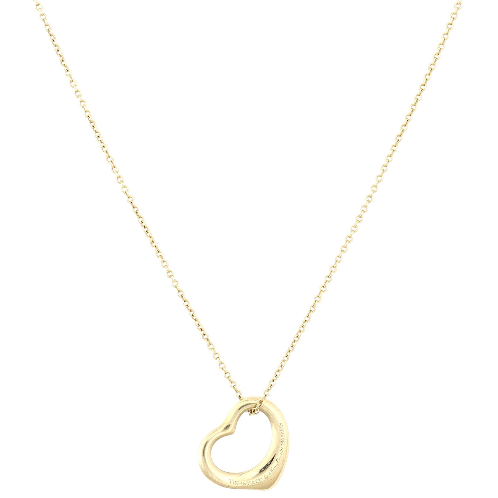 Tiffany & Co Elsa Peretti Open Heart 18k Yellow Gold Pendant Necklace
