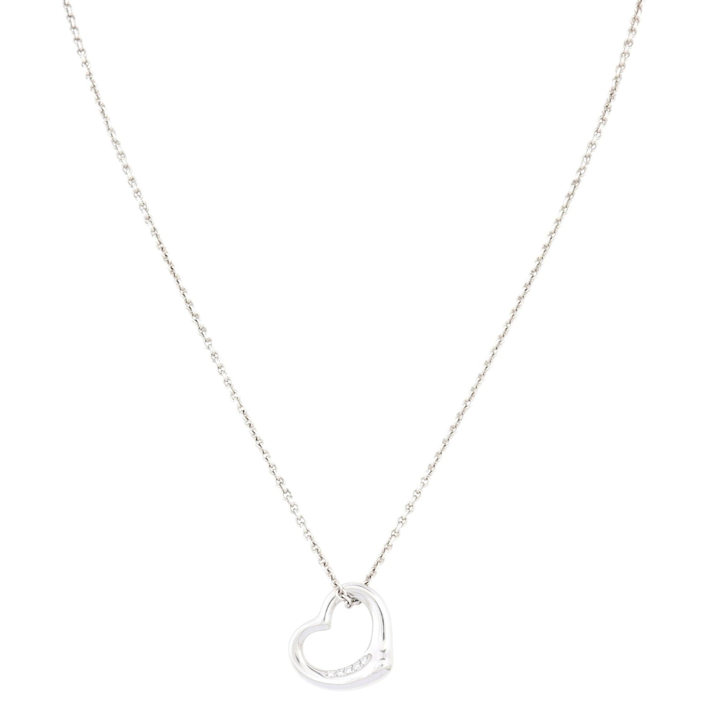 Tiffany & Co Elsa Peretti Open Heart Diamond Pendant Platinum Necklace