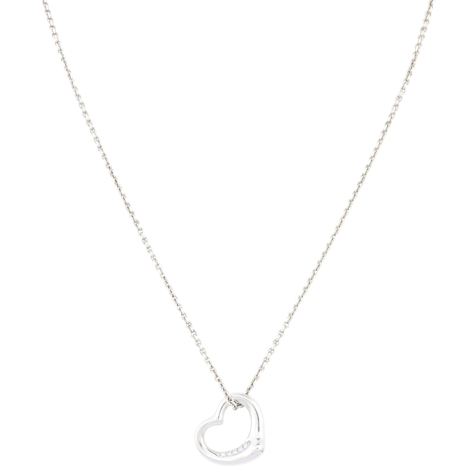 Tiffany & Co Elsa Peretti Open Heart Diamond Pendant Platinum Necklace