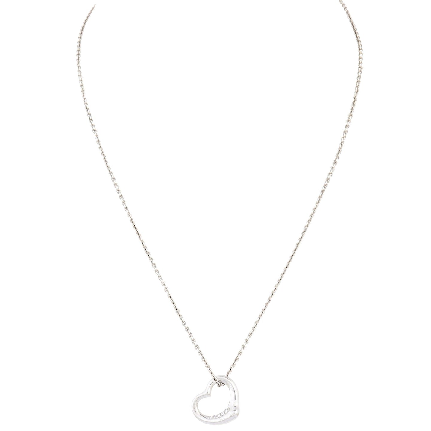 Tiffany & Co Elsa Peretti Open Heart Diamond Pendant Platinum Necklace