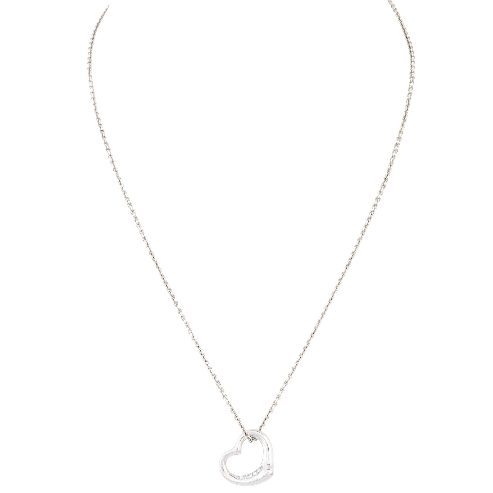 Tiffany & Co Elsa Peretti Open Heart Diamond Pendant Platinum Necklace