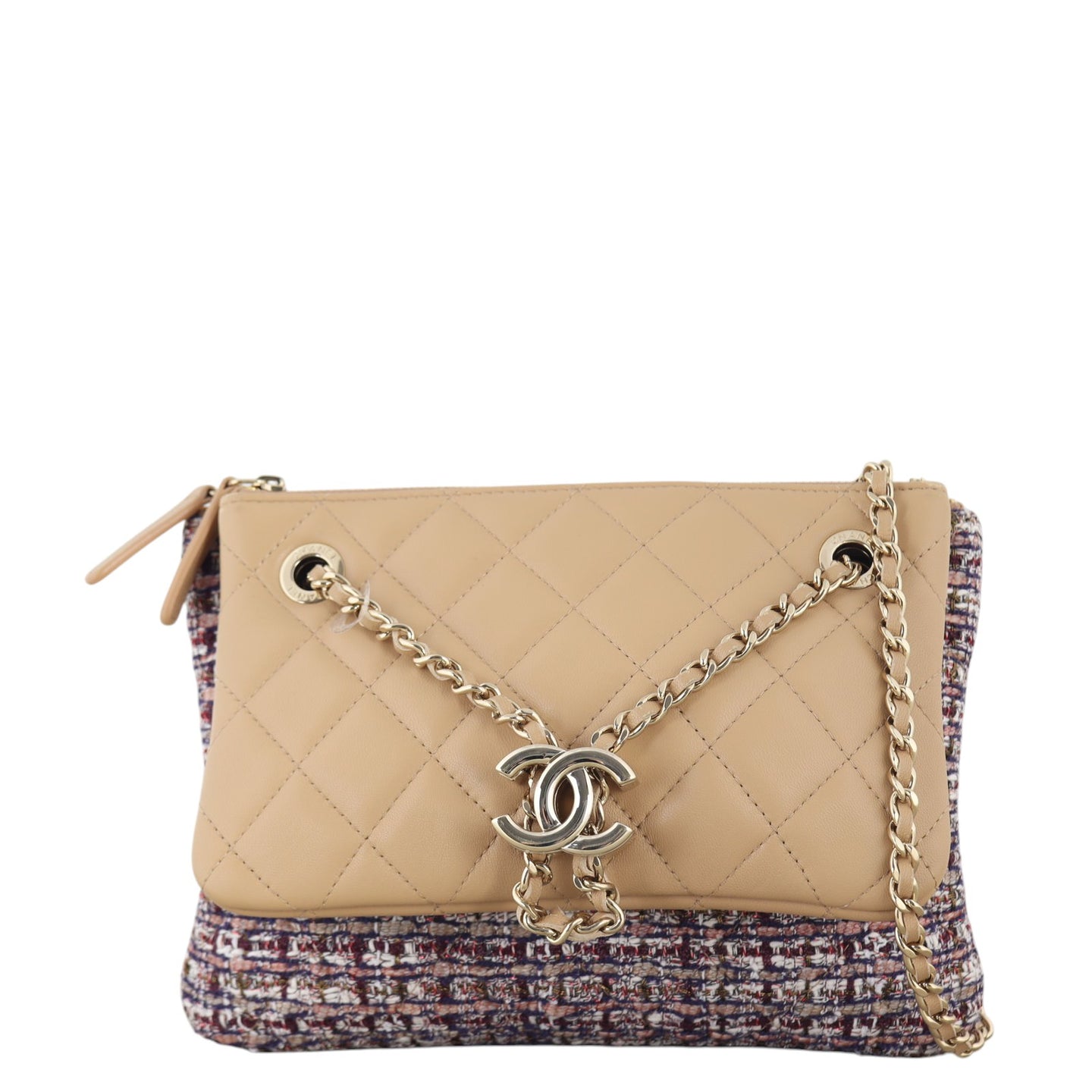 Chanel Double Pouch with Strap Tweed and Leather