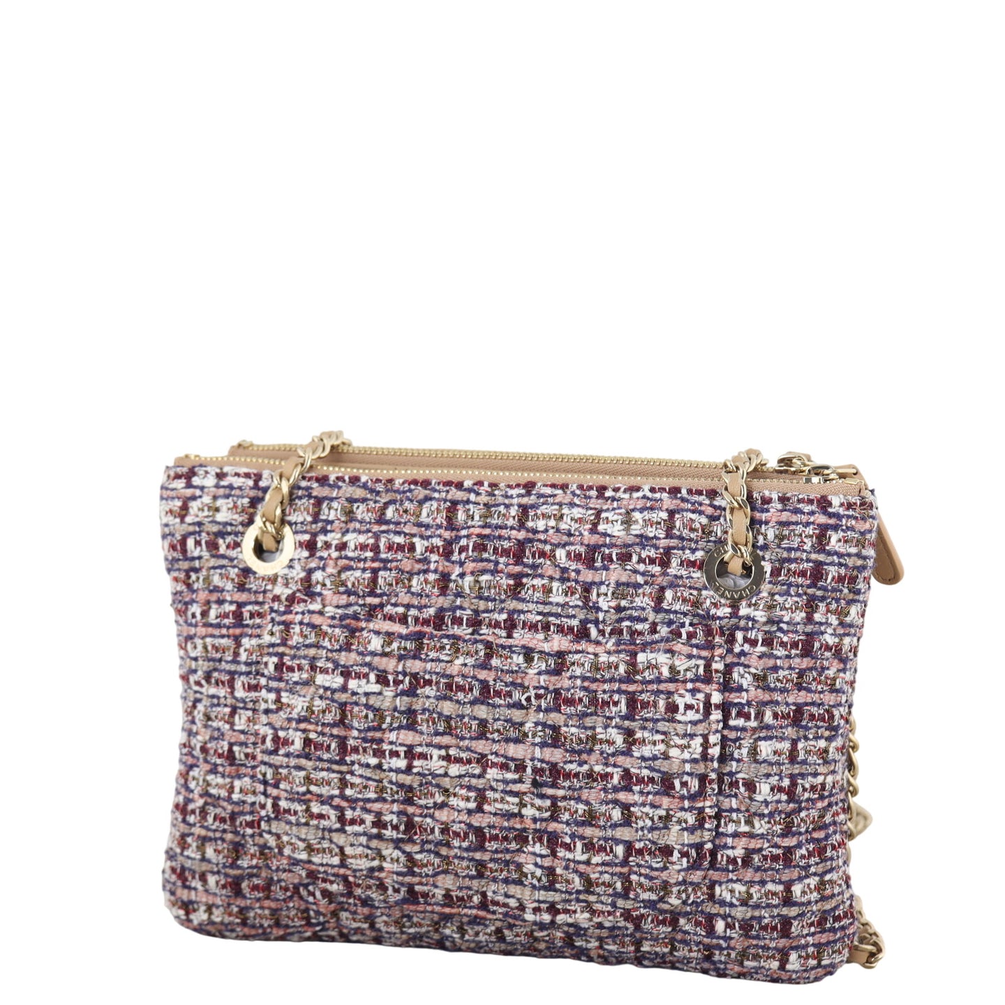 Chanel Double Pouch with Strap Tweed and Leather