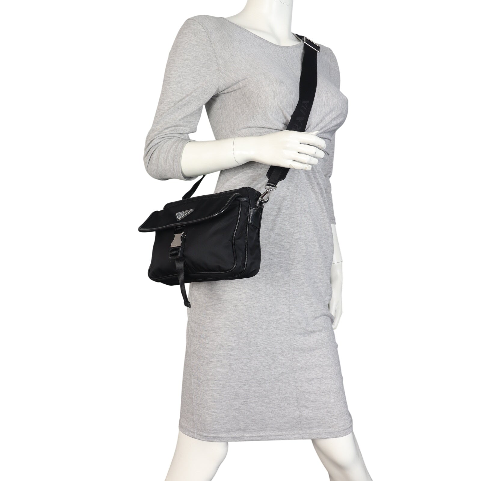 Prada Re-Nylon Saffiano Single Buckle Shoulder Bag