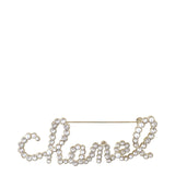 Chanel Crystal Pearl Logo Brooch
