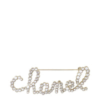 Chanel Crystal Pearl Logo Brooch