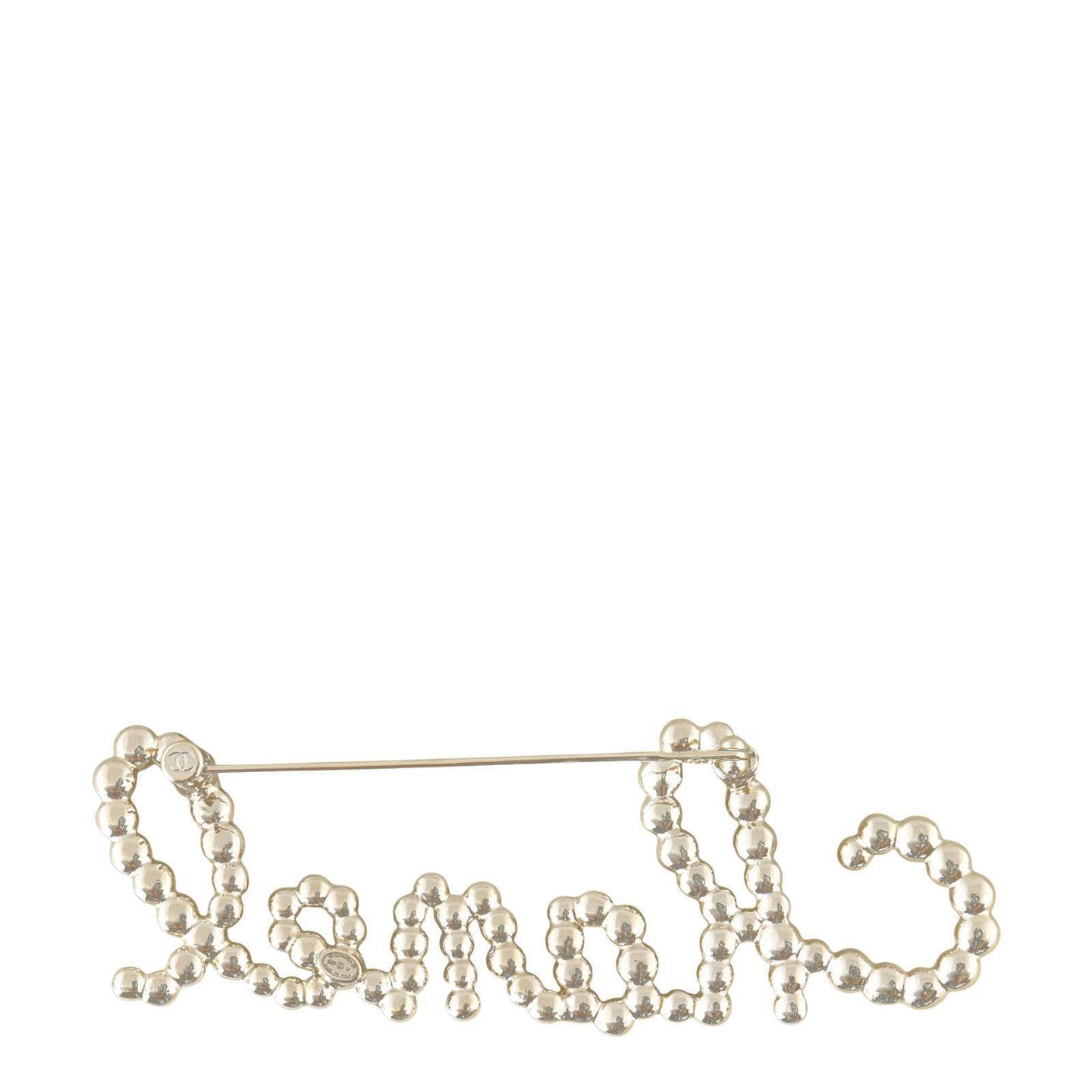 Chanel Crystal Pearl Logo Brooch