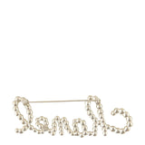 Chanel Crystal Pearl Logo Brooch