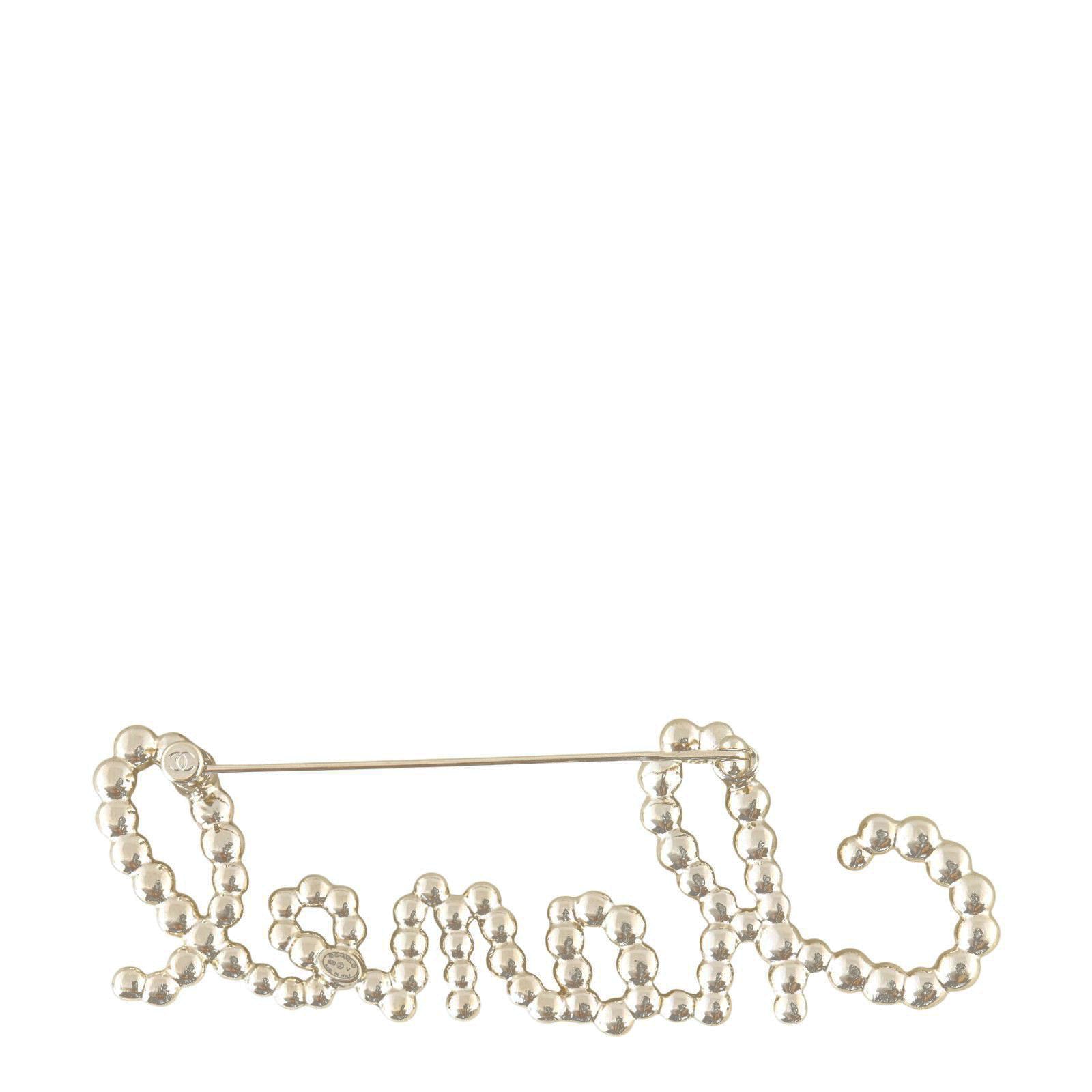 Chanel Crystal Pearl Logo Brooch