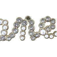 Chanel Crystal Pearl Logo Brooch