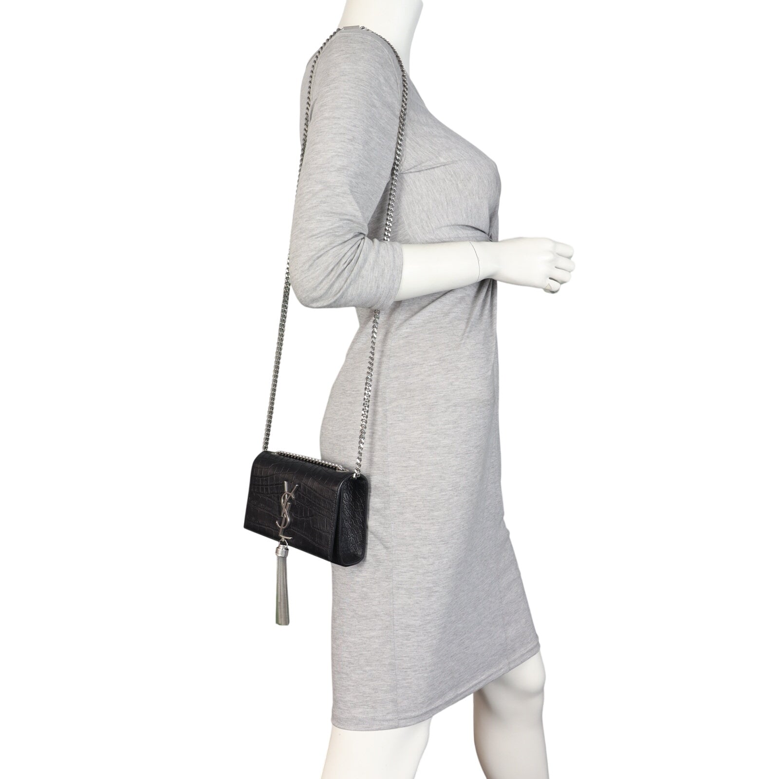 Saint Laurent Kate Tassel Chain Bag Small Croc-Embossed