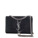 Saint Laurent Kate Tassel Chain Bag Small Croc-Embossed