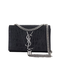 Saint Laurent Kate Tassel Chain Bag Small Croc-Embossed