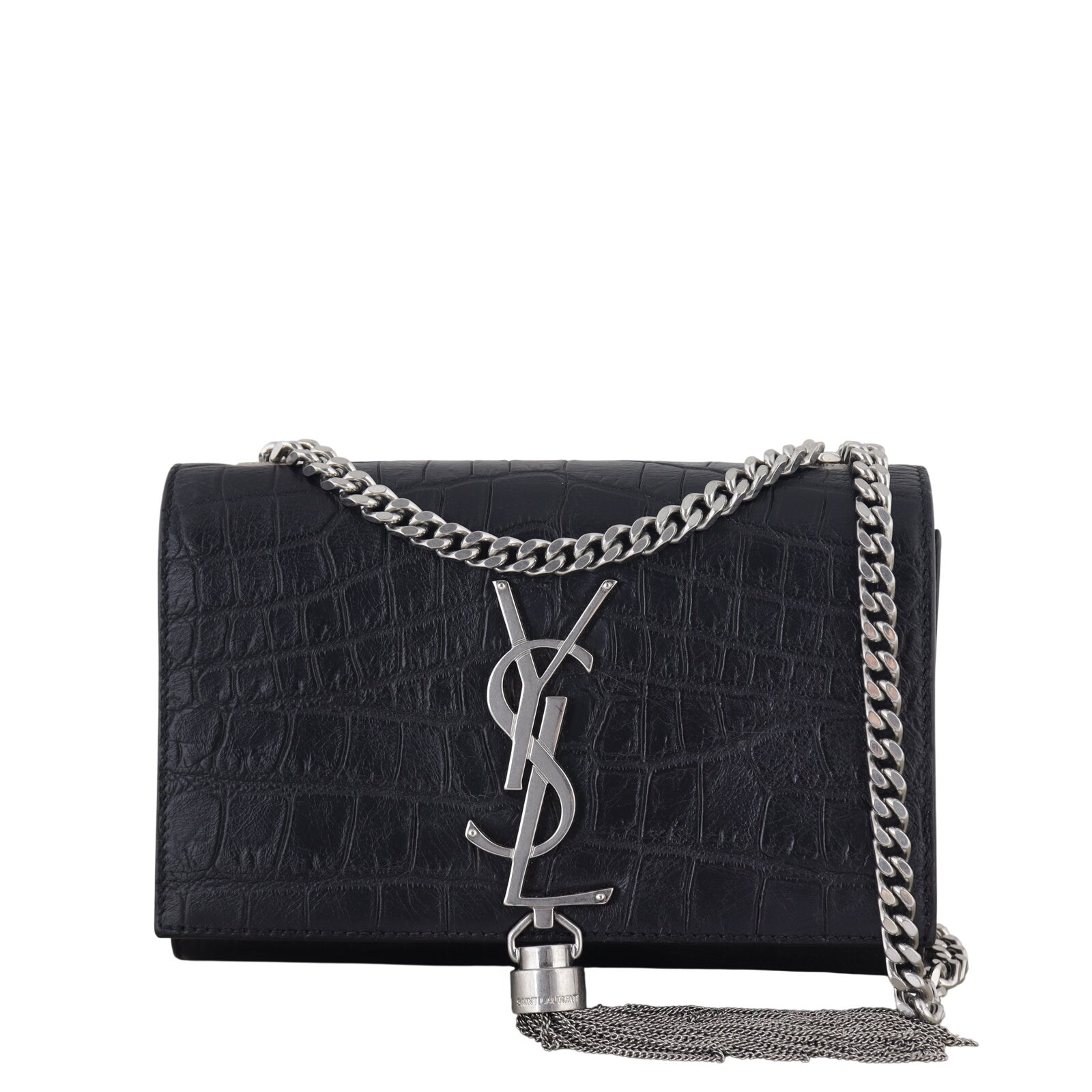 Saint Laurent Kate Tassel Chain Bag Small Croc-Embossed