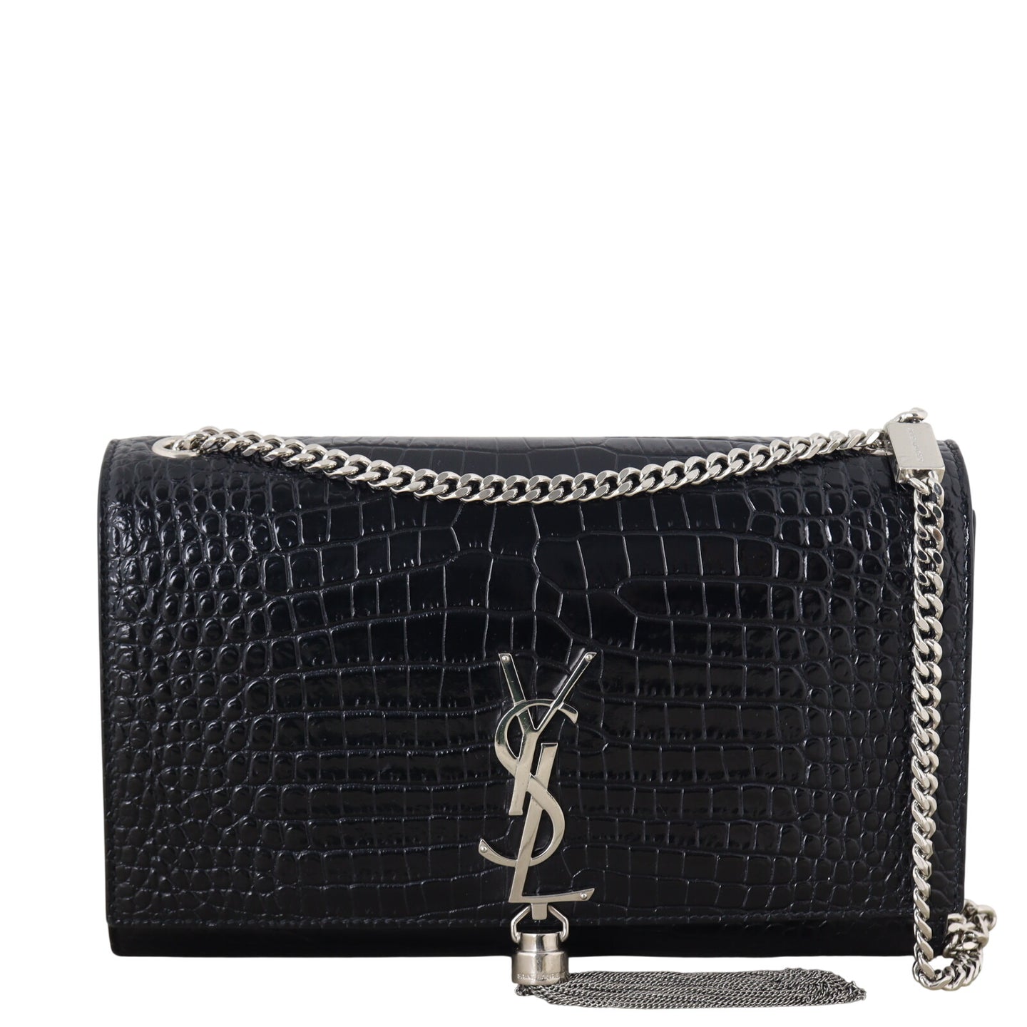 Saint Laurent Kate Tassel Chain Bag Medium Croc-Embossed