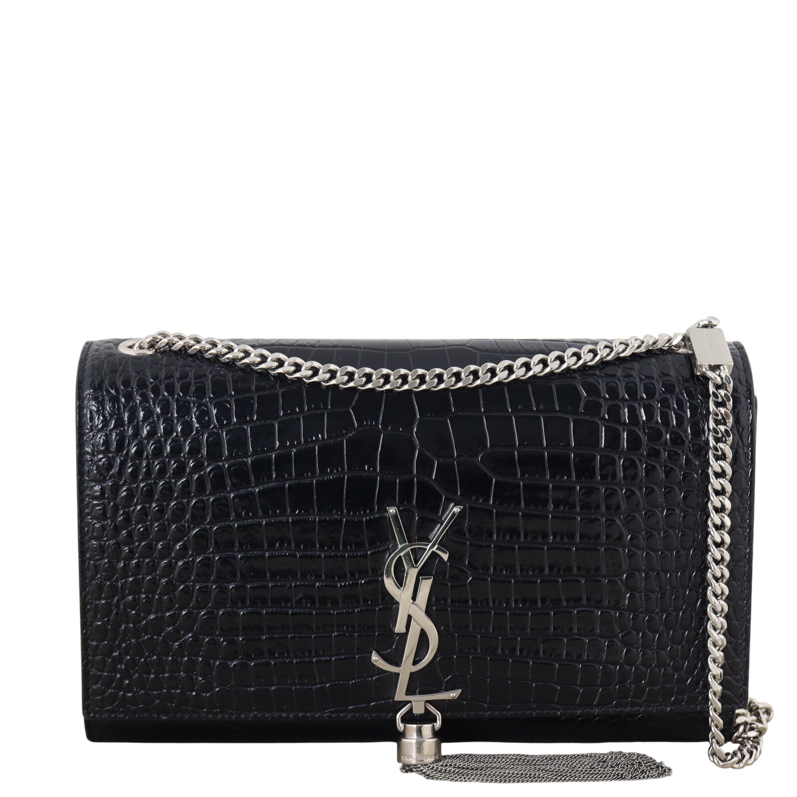 Saint Laurent Kate Tassel Chain Bag Medium Croc-Embossed
