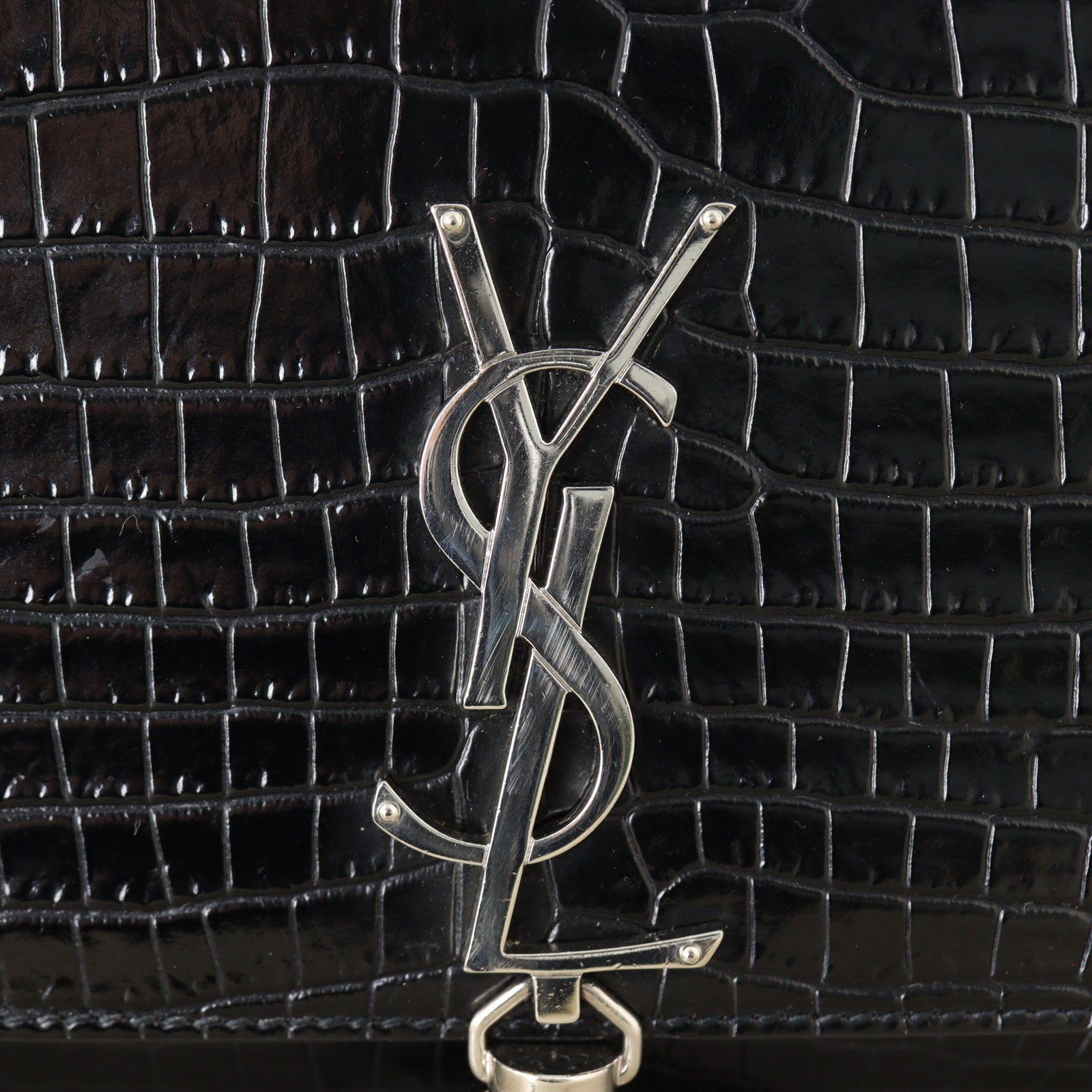 Saint Laurent Kate Tassel Chain Bag Medium Croc-Embossed