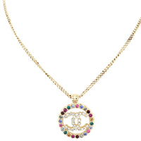 Chanel CC Crystal Round Pendant Necklace