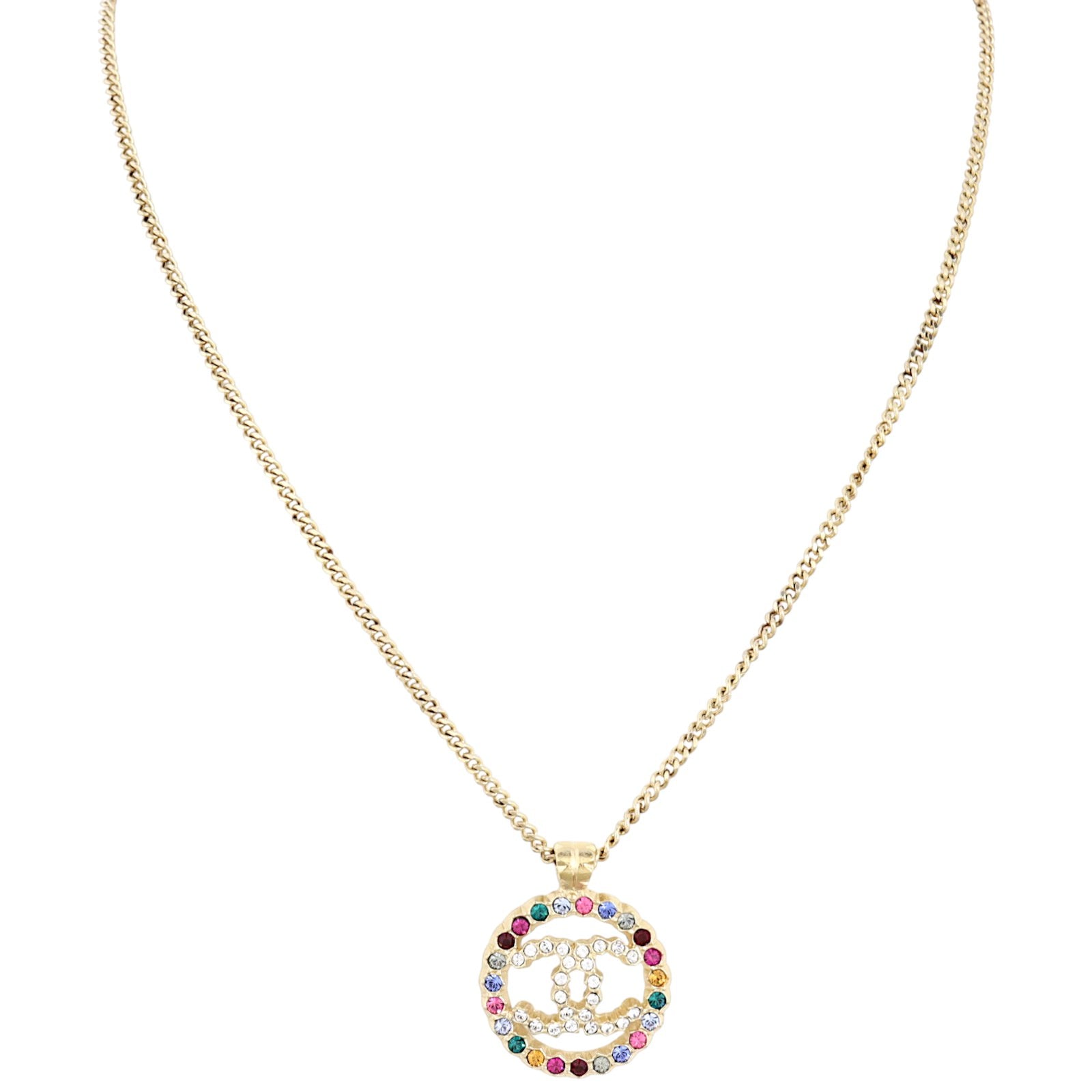 Chanel CC Crystal Round Pendant Necklace