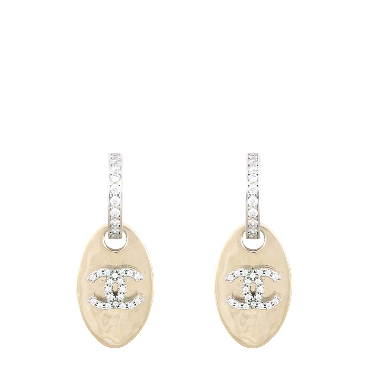 Chanel Crystal CC Tag Drop Earrings