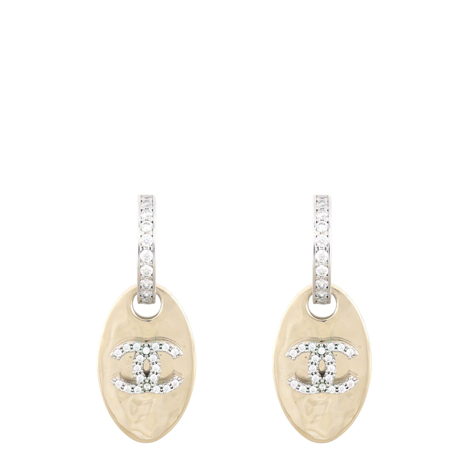 Chanel Crystal CC Tag Drop Earrings