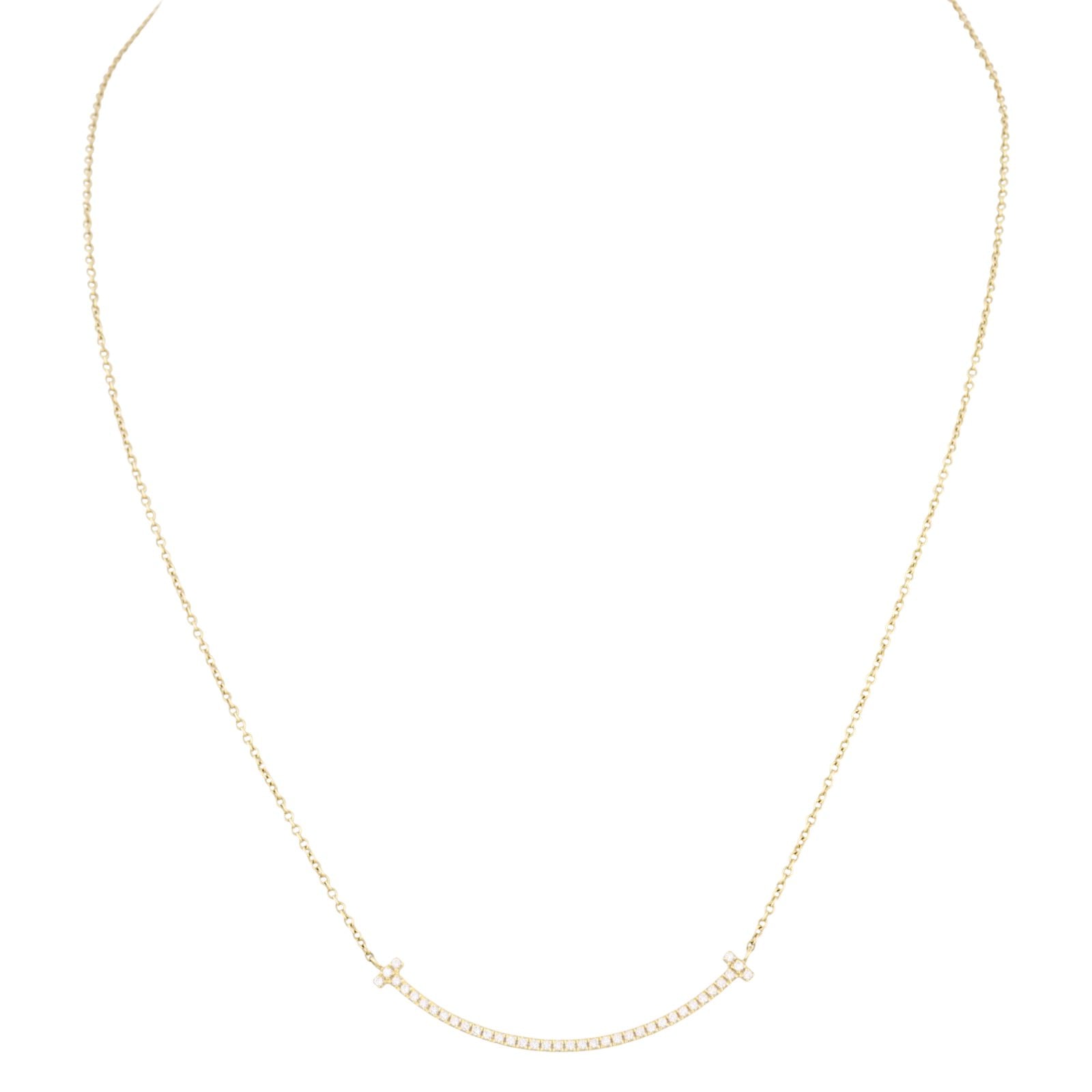 Tiffany & Co T Smile Pendant Small Diamond 18k Rose Gold Necklace