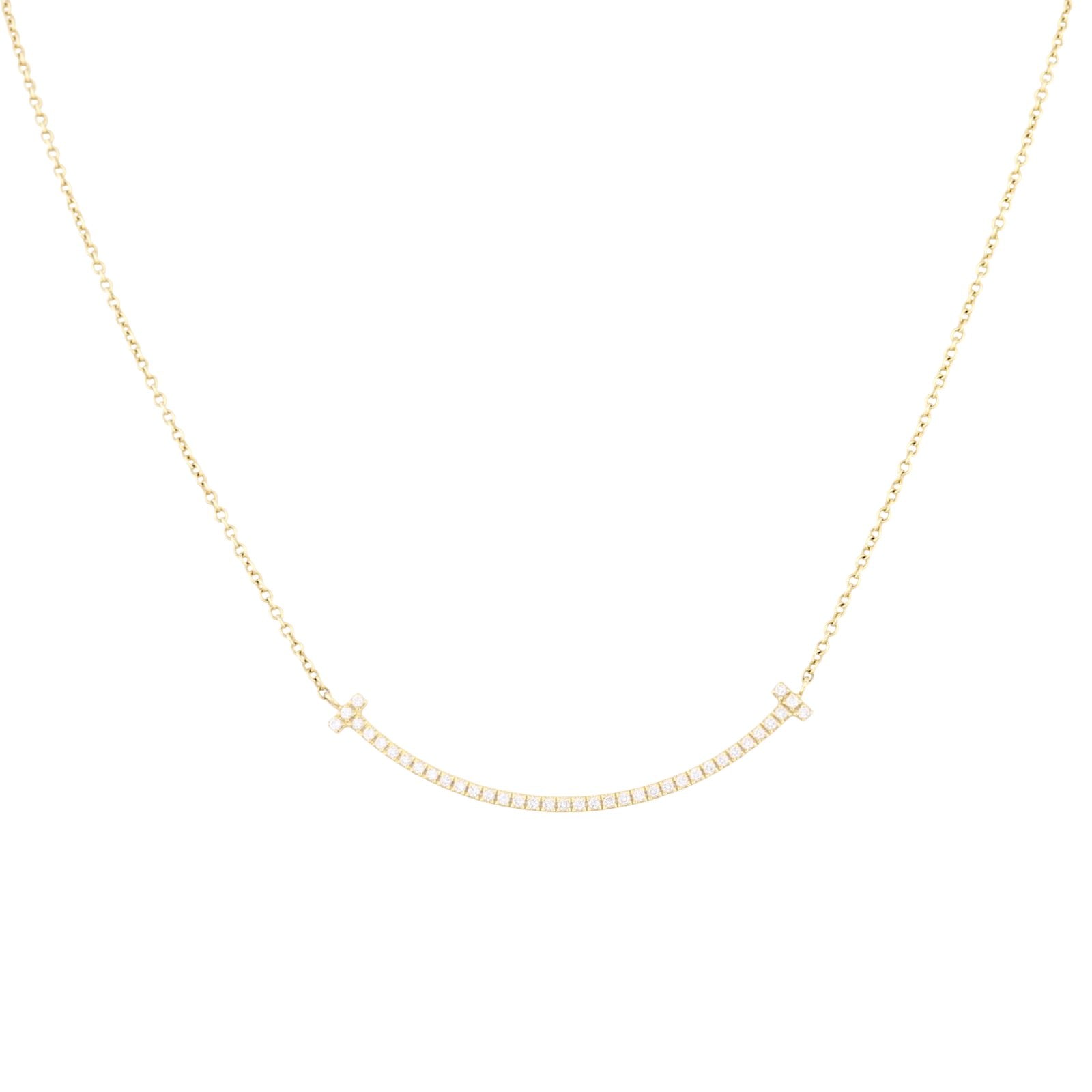 Tiffany & Co T Smile Pendant Small Diamond 18k Rose Gold Necklace