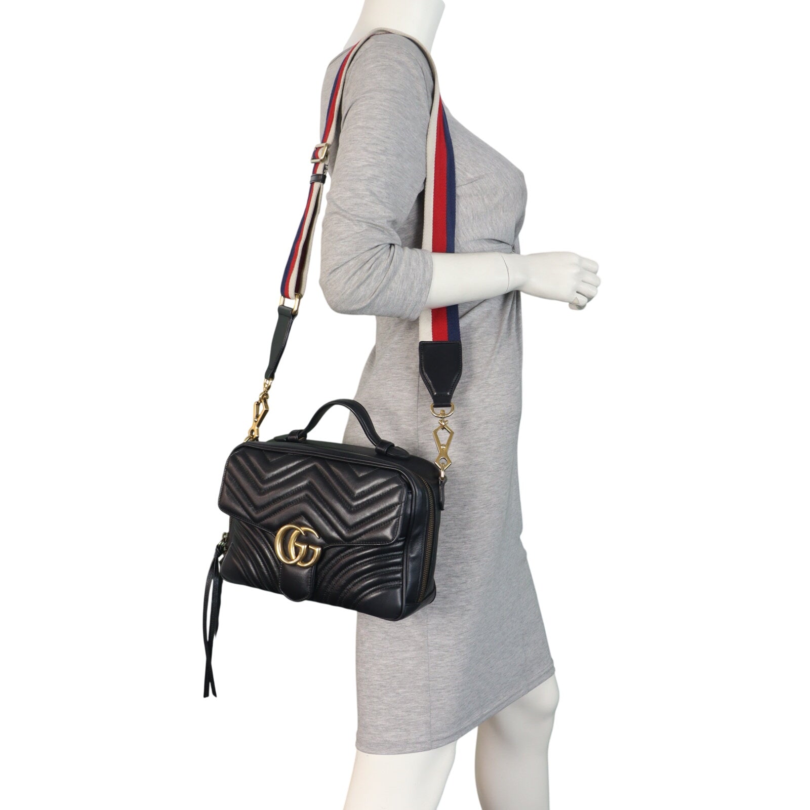 Gucci GG Marmont Zip Around Top Handle Camera Bag Small