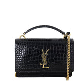 Saint Laurent Sunset Chain Wallet Croc Embossed