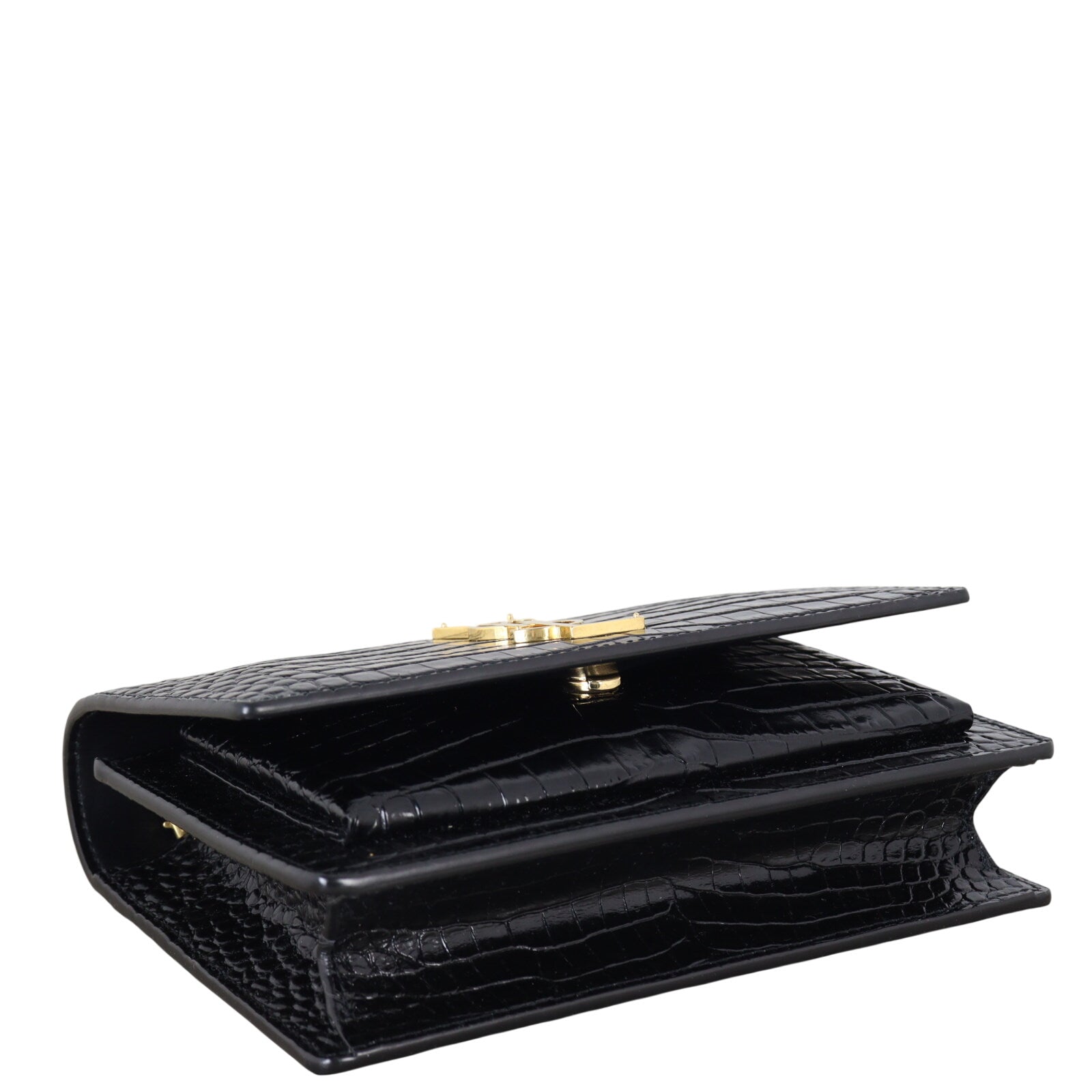 Saint Laurent Sunset Chain Wallet Croc Embossed