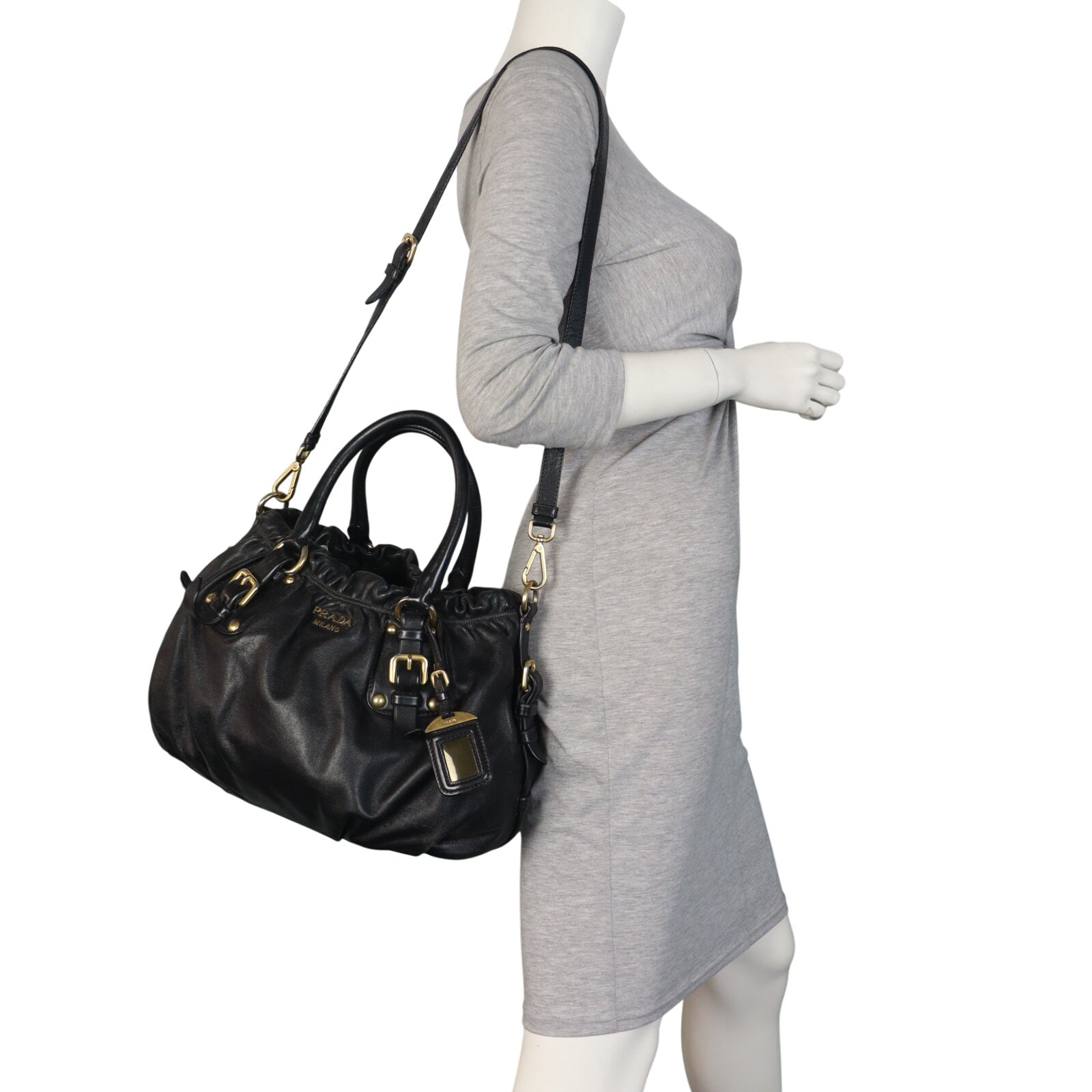 Prada Soft Calf Buckle Shopping Tote