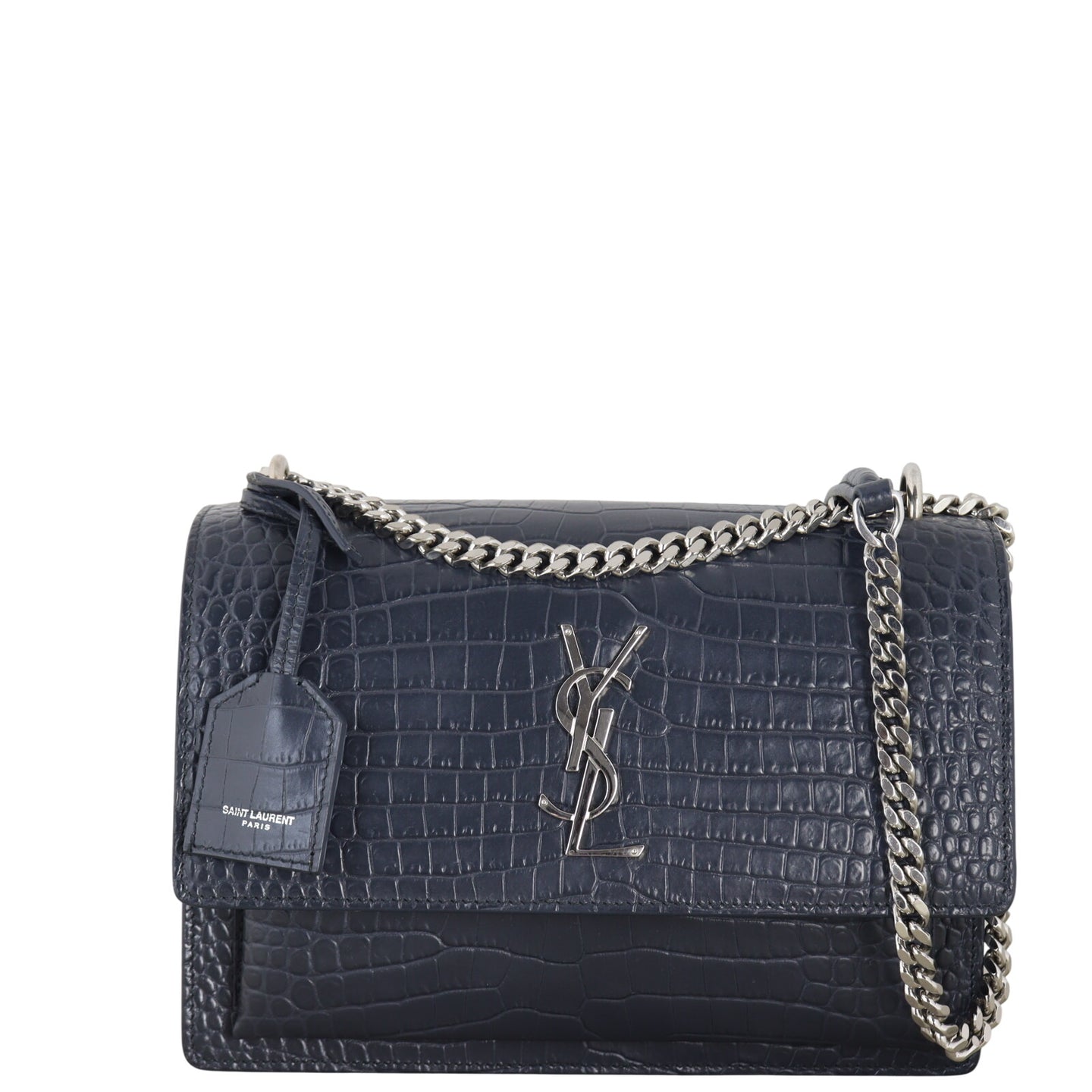 Saint Laurent Sunset Medium Croc-Embossed