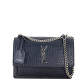 Saint Laurent Sunset Medium Croc-Embossed