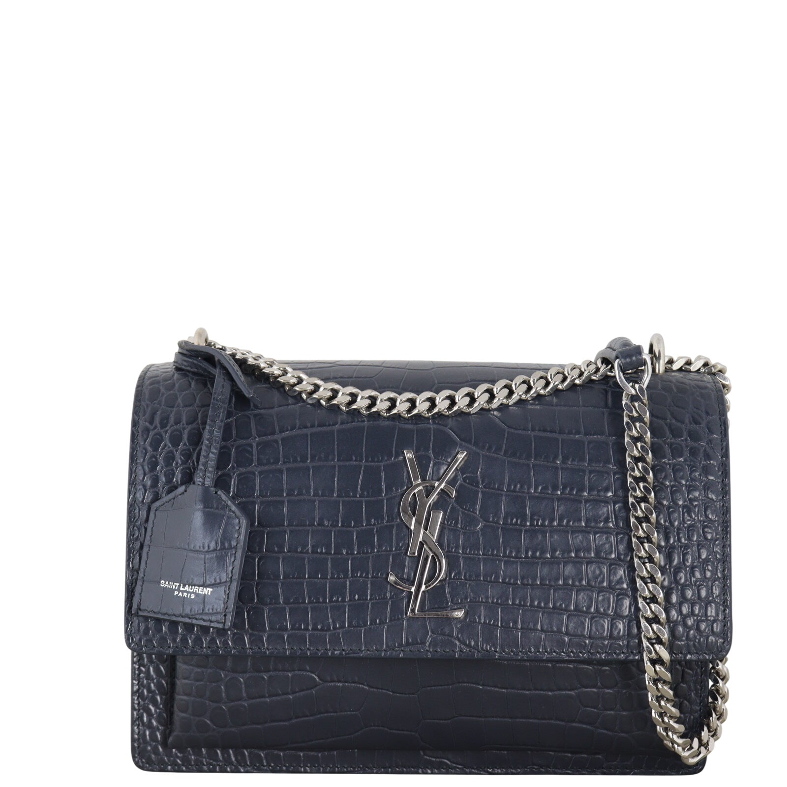 Saint Laurent Sunset Medium Croc-Embossed
