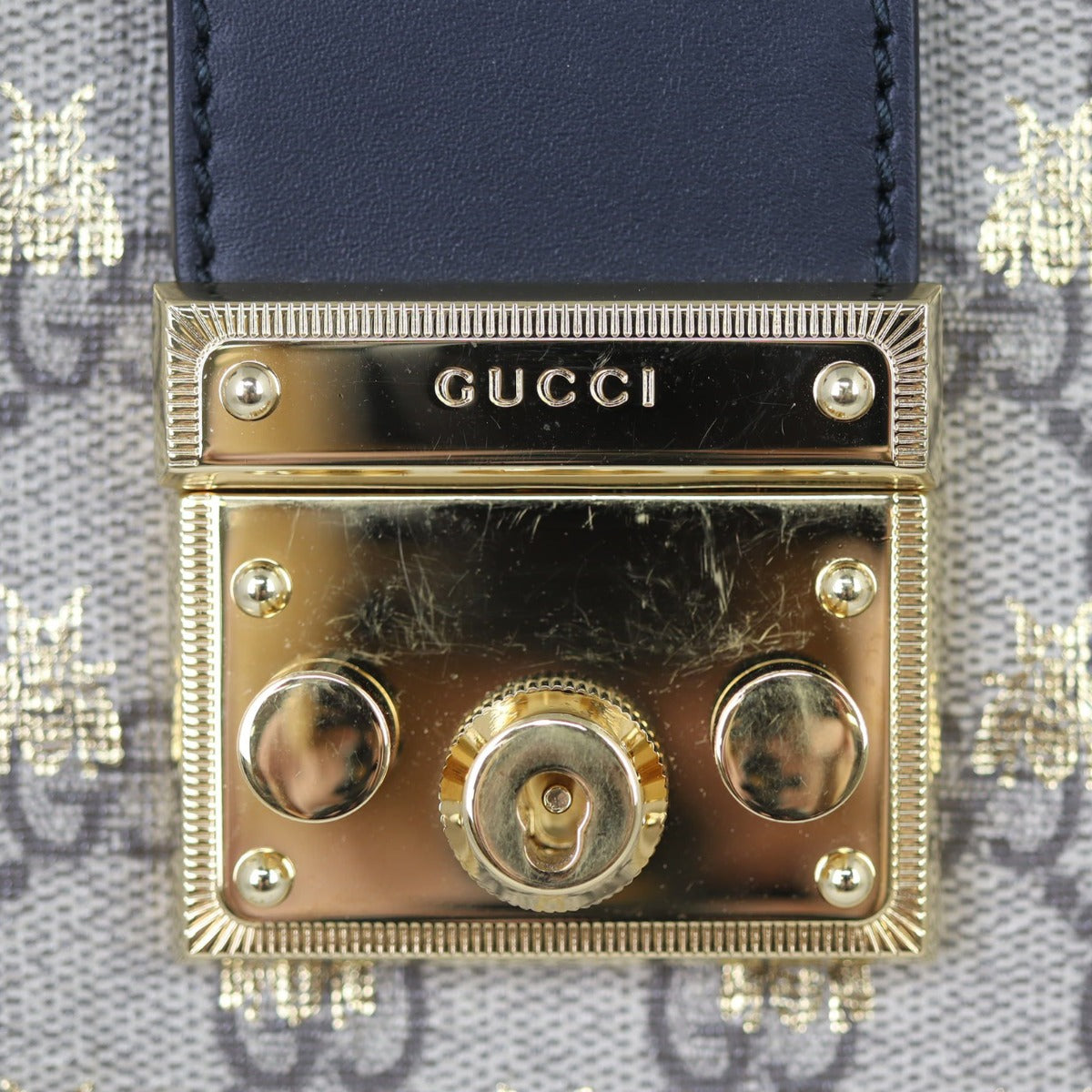 Gucci GG Supreme Bees Small Padlock Tote Hardware
