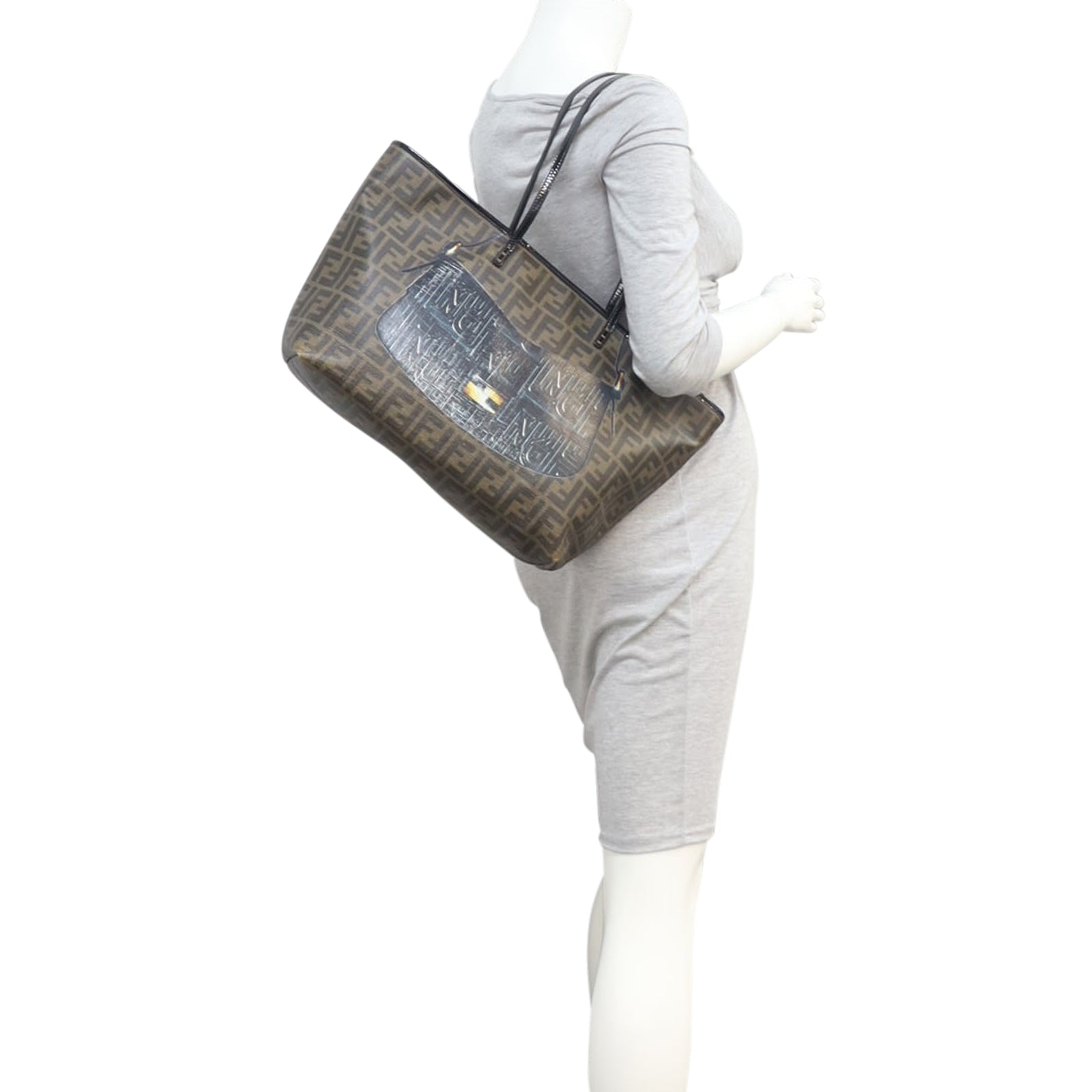 Fendi Zucca Roll Tote Mamma Baguette Print Mannequin