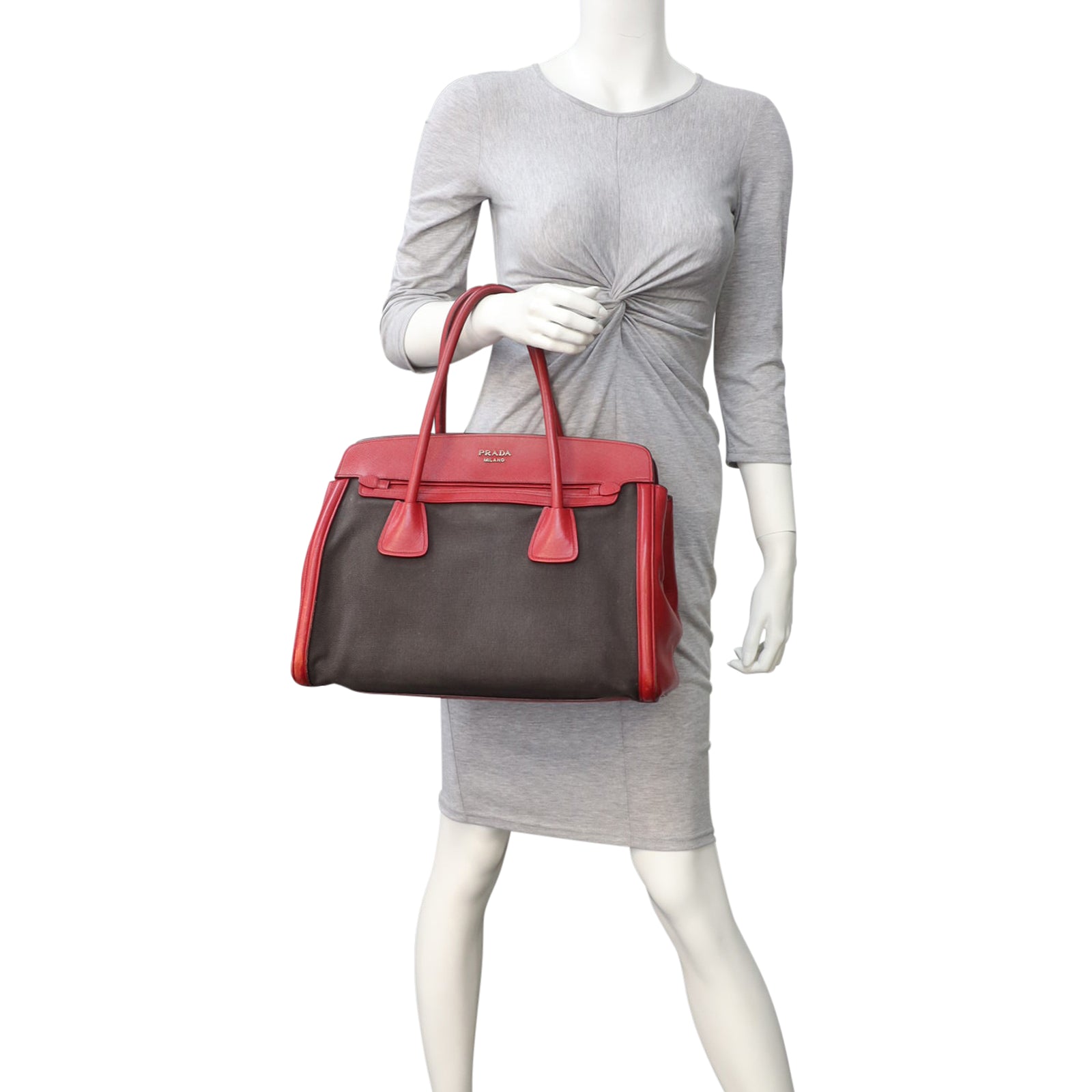 Prada Saffiano and Canvas Satchel Mannequin